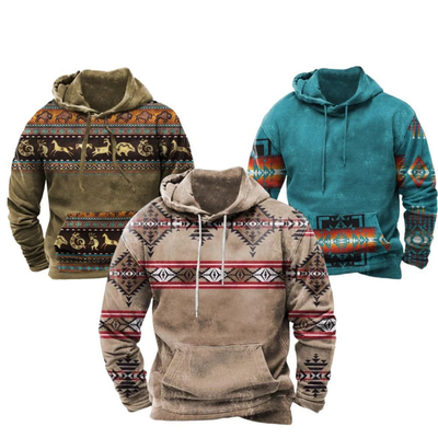 Męska Bluza Z Nadrukiem Tribal | Kaptur I Kangur Kieszeń