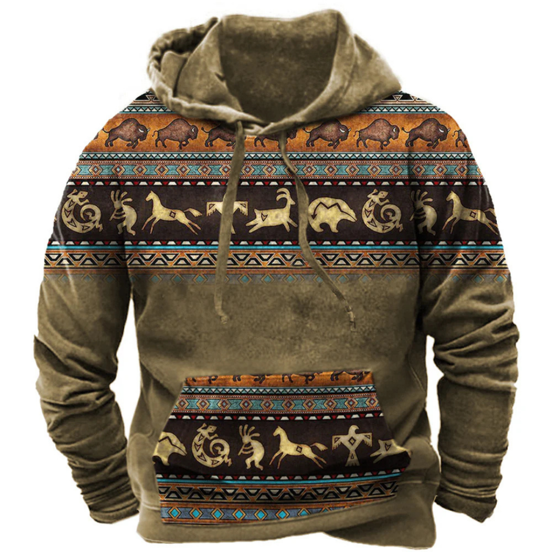 Męska Bluza Z Nadrukiem Tribal | Kaptur I Kangur Kieszeń