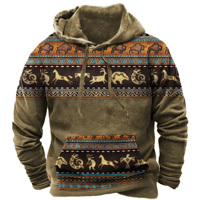 Męska Bluza Z Nadrukiem Tribal | Kaptur I Kangur Kieszeń