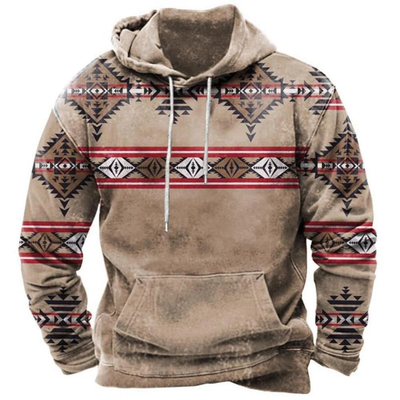 Męska Bluza Z Nadrukiem Tribal | Kaptur I Kangur Kieszeń