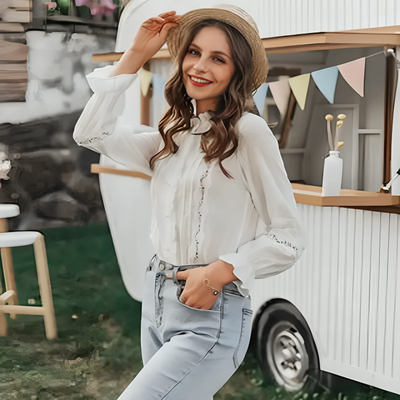 Bluzka Z Długim Rękawem | Modny Styl I Guziki