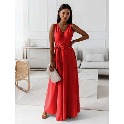 Maxi Sukienka Bez Rękawów Z Dekoltem V | Elegancki Styl