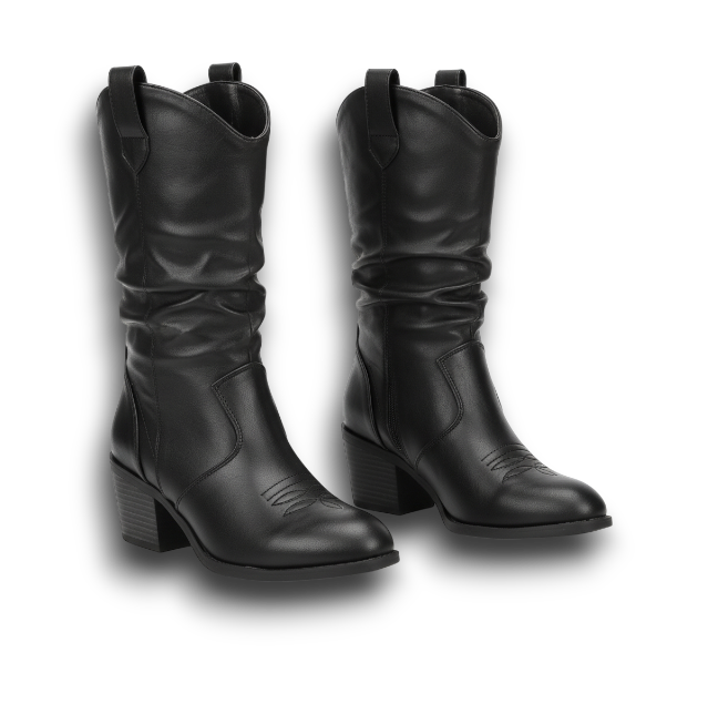 Botki W Stylu Western Średniej Wysokości – Marszczony Design