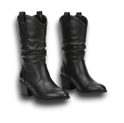 Botki W Stylu Western Średniej Wysokości – Marszczony Design