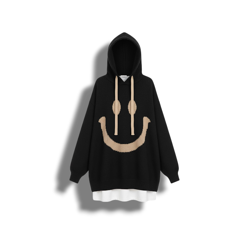 Oversize Bluza z Kapturem – Nadruk Smiley