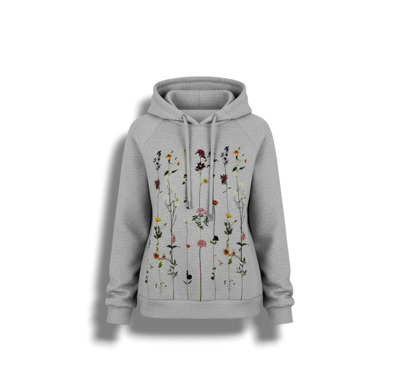 Sweter z Kapturem w Kwiatowy Wzór - Dzianina