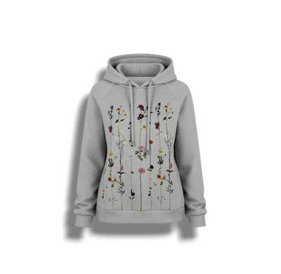 Sweter z Kapturem w Kwiatowy Wzór - Dzianina