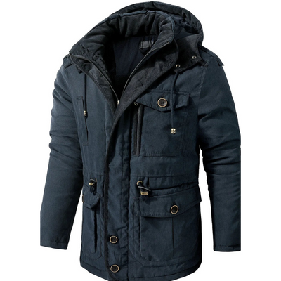 Gruby Pikowany Płaszcz Zimowy – Slim Fit Parka z Kapturem