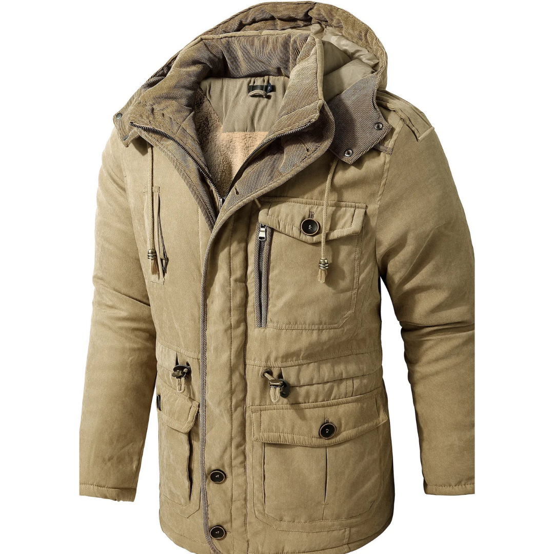 Gruby Pikowany Płaszcz Zimowy – Slim Fit Parka z Kapturem