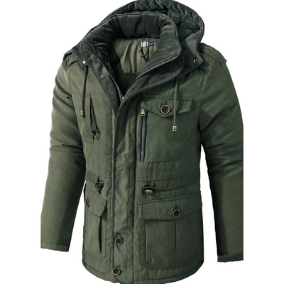 Gruby Pikowany Płaszcz Zimowy – Slim Fit Parka z Kapturem
