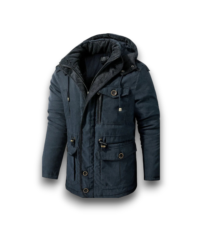 Gruby Pikowany Płaszcz Zimowy – Slim Fit Parka z Kapturem