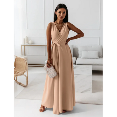 Maxi Sukienka Bez Rękawów Z Dekoltem V | Elegancki Styl