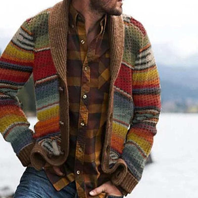 Ciepły Dzianinowy Sweter Męski | Wielokolorowy Design