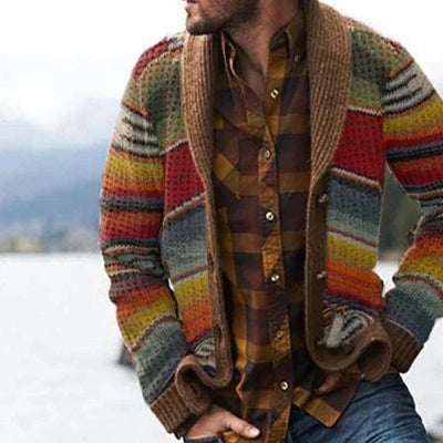 Ciepły Dzianinowy Sweter Męski | Wielokolorowy Design