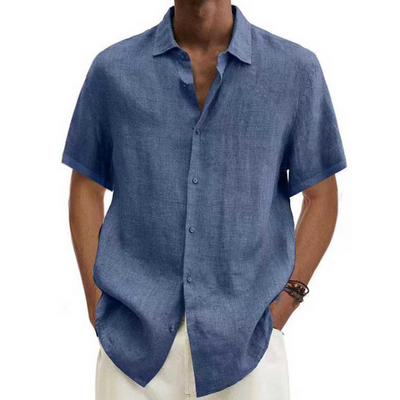 Męska Przewiewna Koszula z Kołnierzykiem Button-Down | Komfort z Krótkim Rękawem