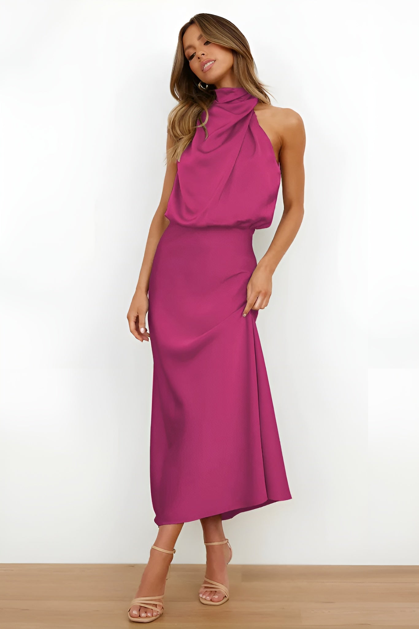 Damska Elegancka Sukienka Koktajlowa Z Satyny | Lśniący Look