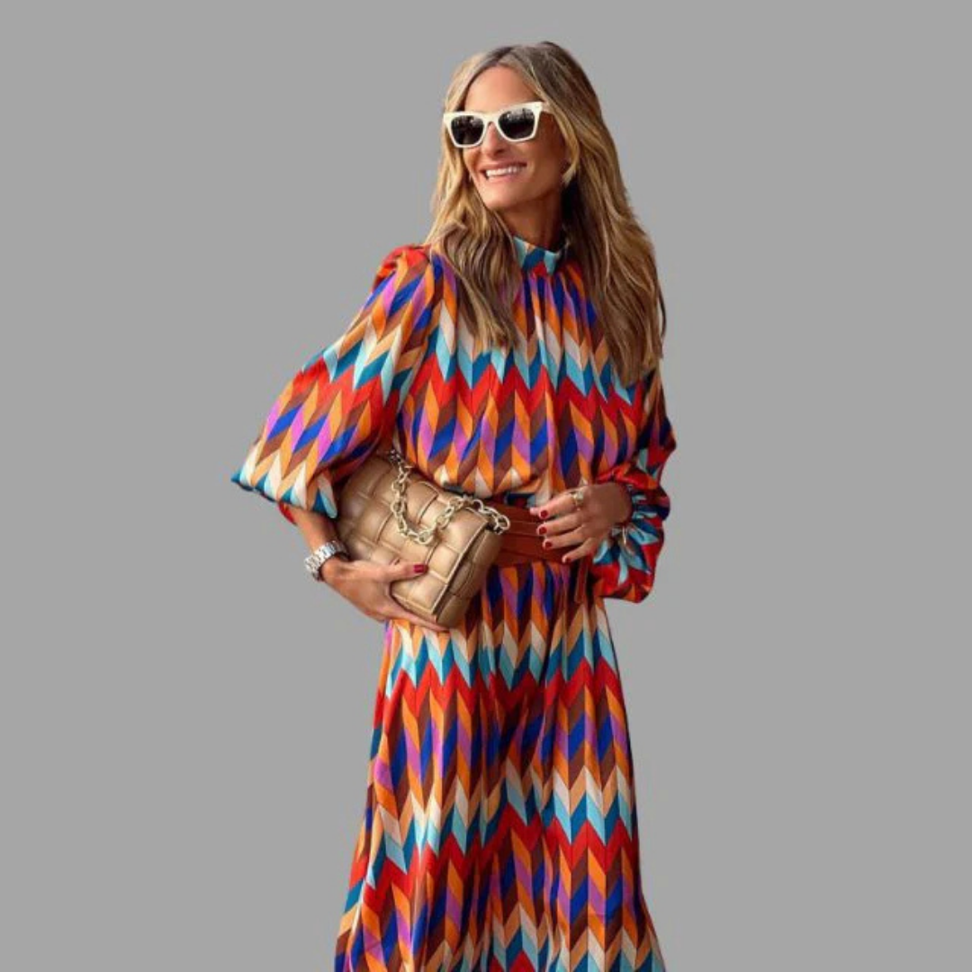 Efektowna Sukienka Midi W Chevron | Nowoczesny Design