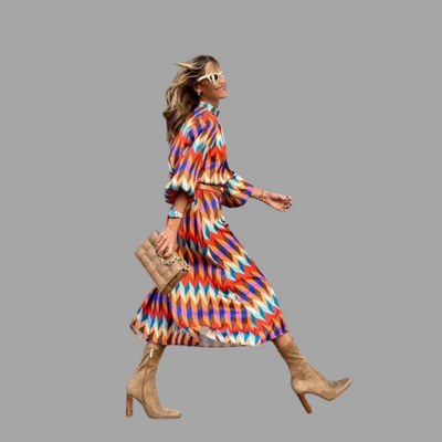 Efektowna Sukienka Midi W Chevron | Nowoczesny Design