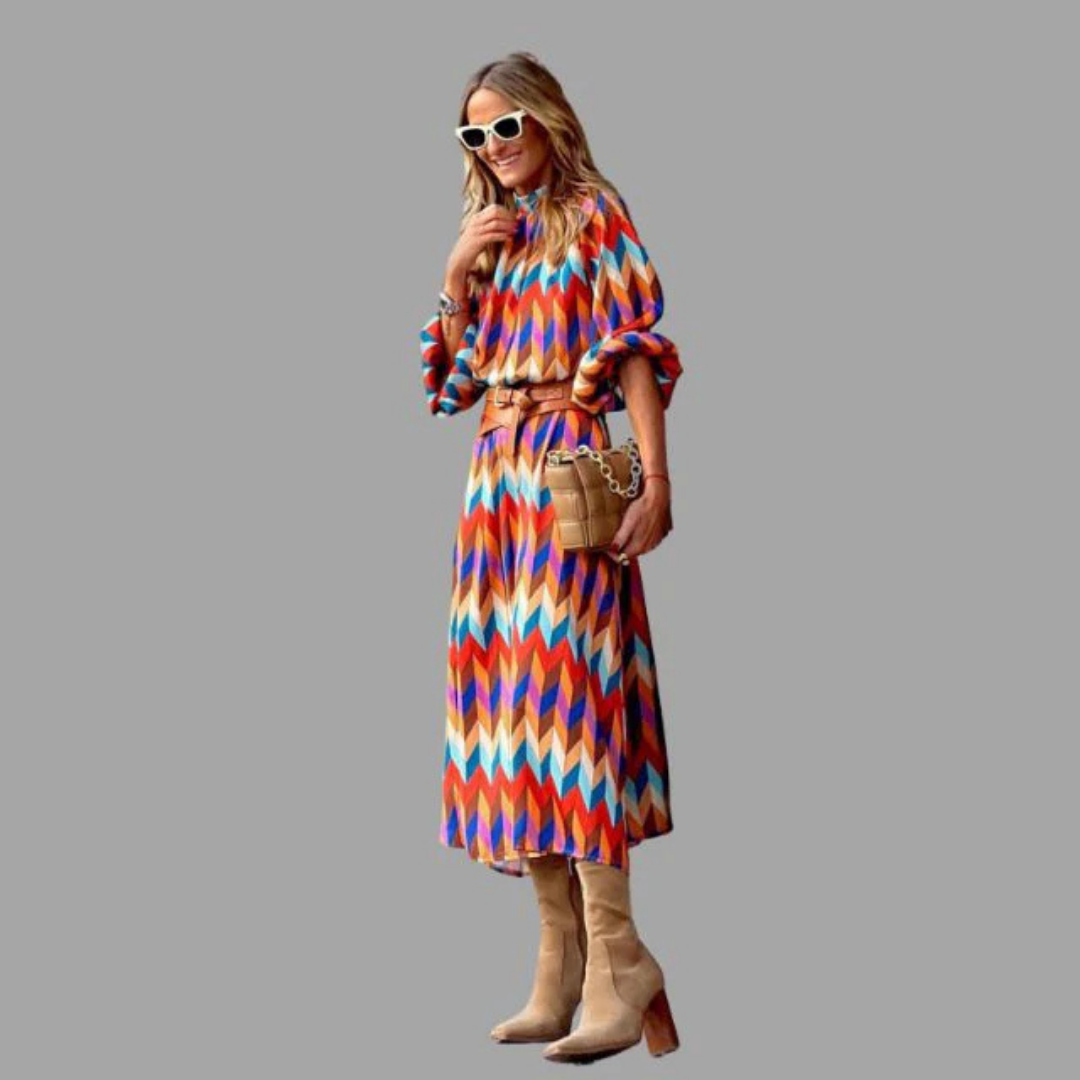 Efektowna Sukienka Midi W Chevron | Nowoczesny Design