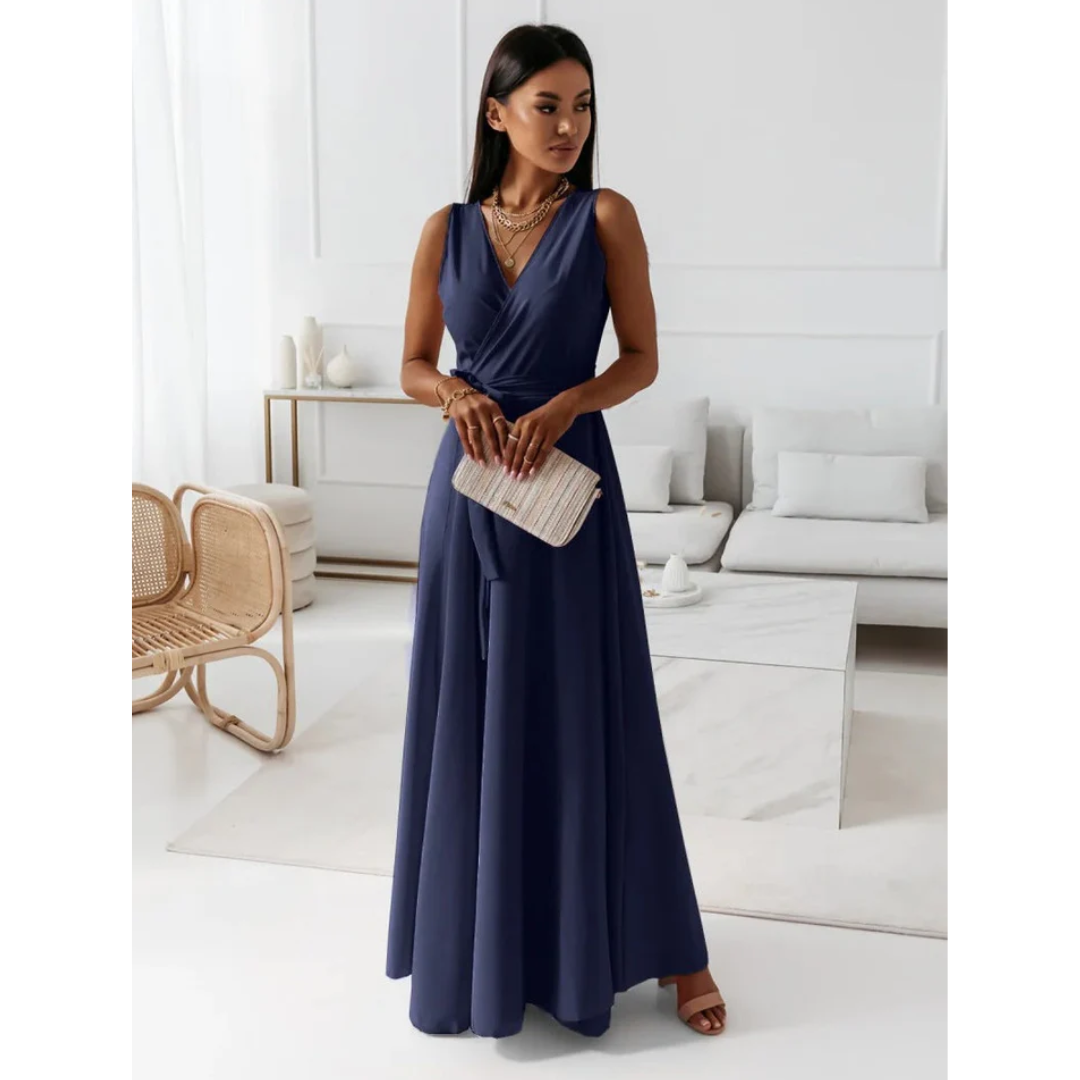 Maxi Sukienka Bez Rękawów Z Dekoltem V | Elegancki Styl