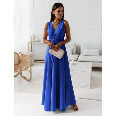 Maxi Sukienka Bez Rękawów Z Dekoltem V | Elegancki Styl