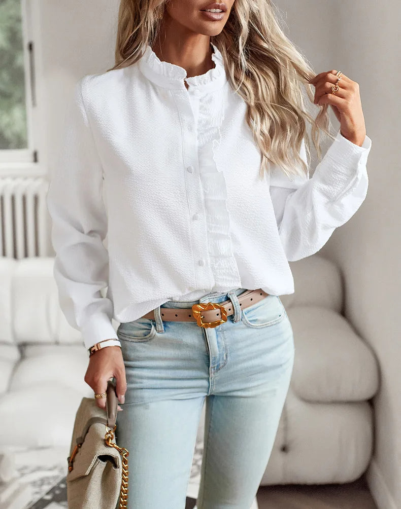 Stylowa Bluzka Z Guzikami I Falbanką | Codzienny Look