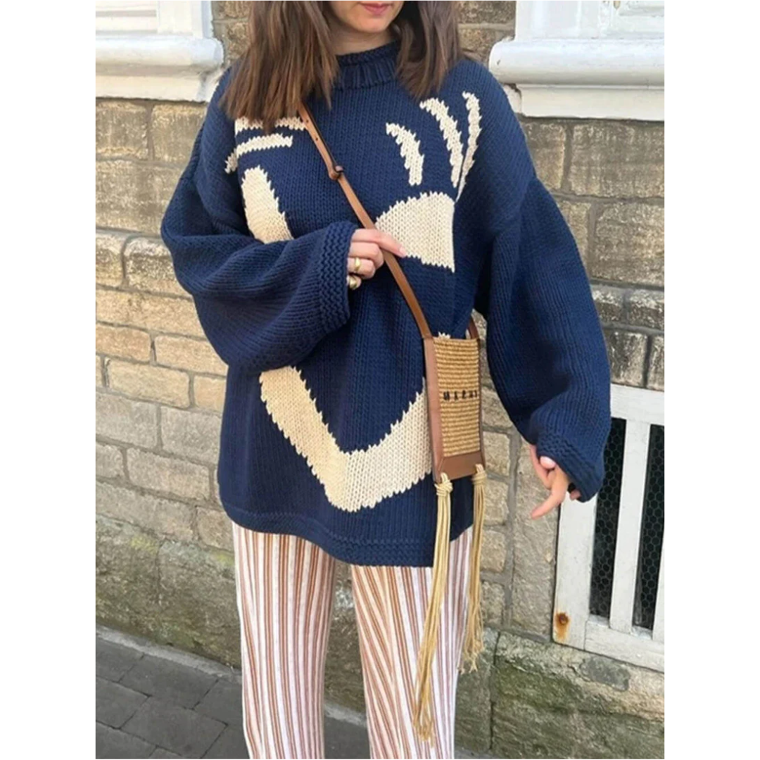 Bluza z Długim Rękawem w Stylu Colorblock – Okrągły Dekolt w Kratę