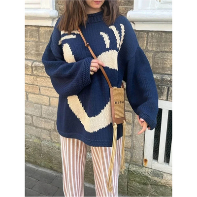 Bluza z Długim Rękawem w Stylu Colorblock – Okrągły Dekolt w Kratę