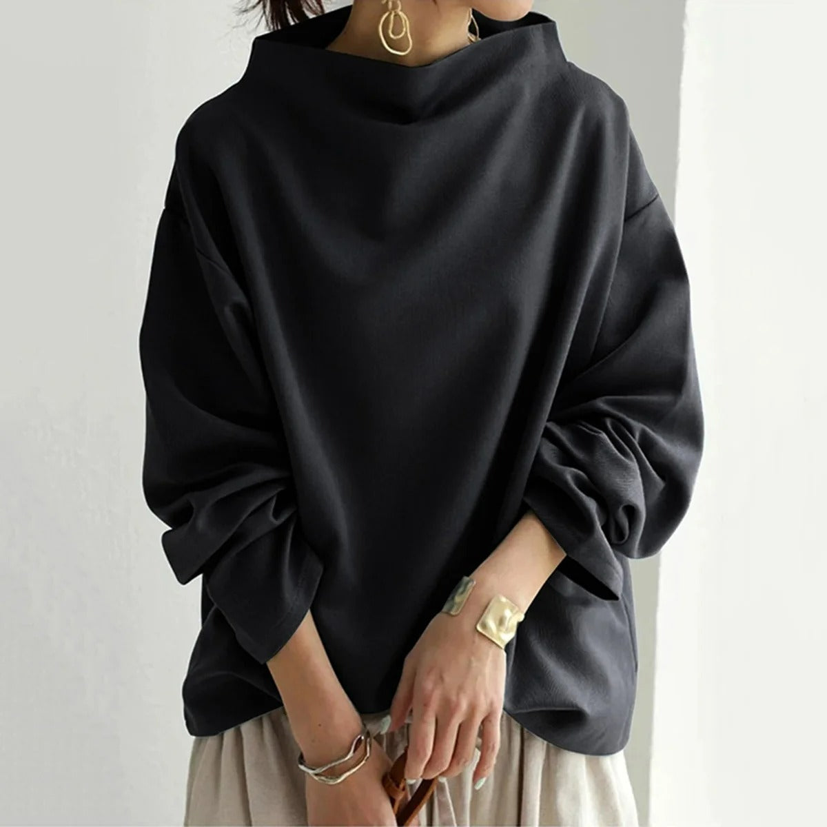 Stylowy Sweter Z Golfem | Czarny Na Co Dzień