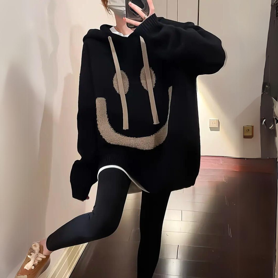 Oversize Bluza z Kapturem – Nadruk Smiley