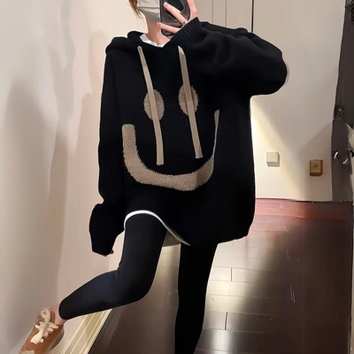 Oversize Bluza z Kapturem – Nadruk Smiley