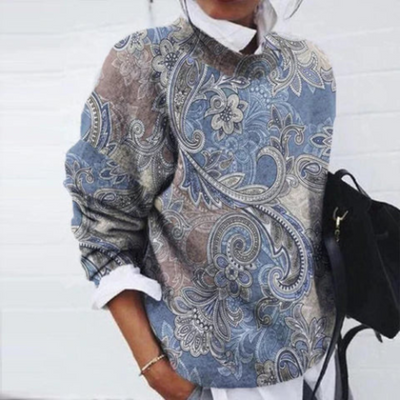 Kwiatowy Sweter Z Ciepłym Wykończeniem | Casualowy Styl