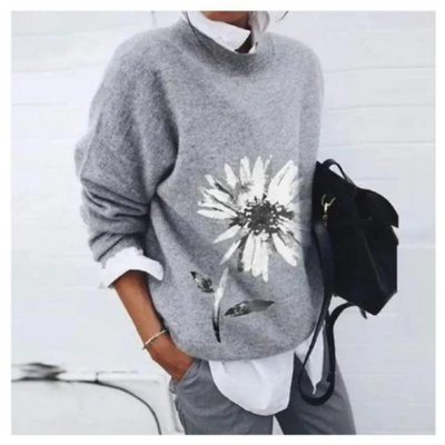 Kwiatowy Sweter Z Ciepłym Wykończeniem | Casualowy Styl