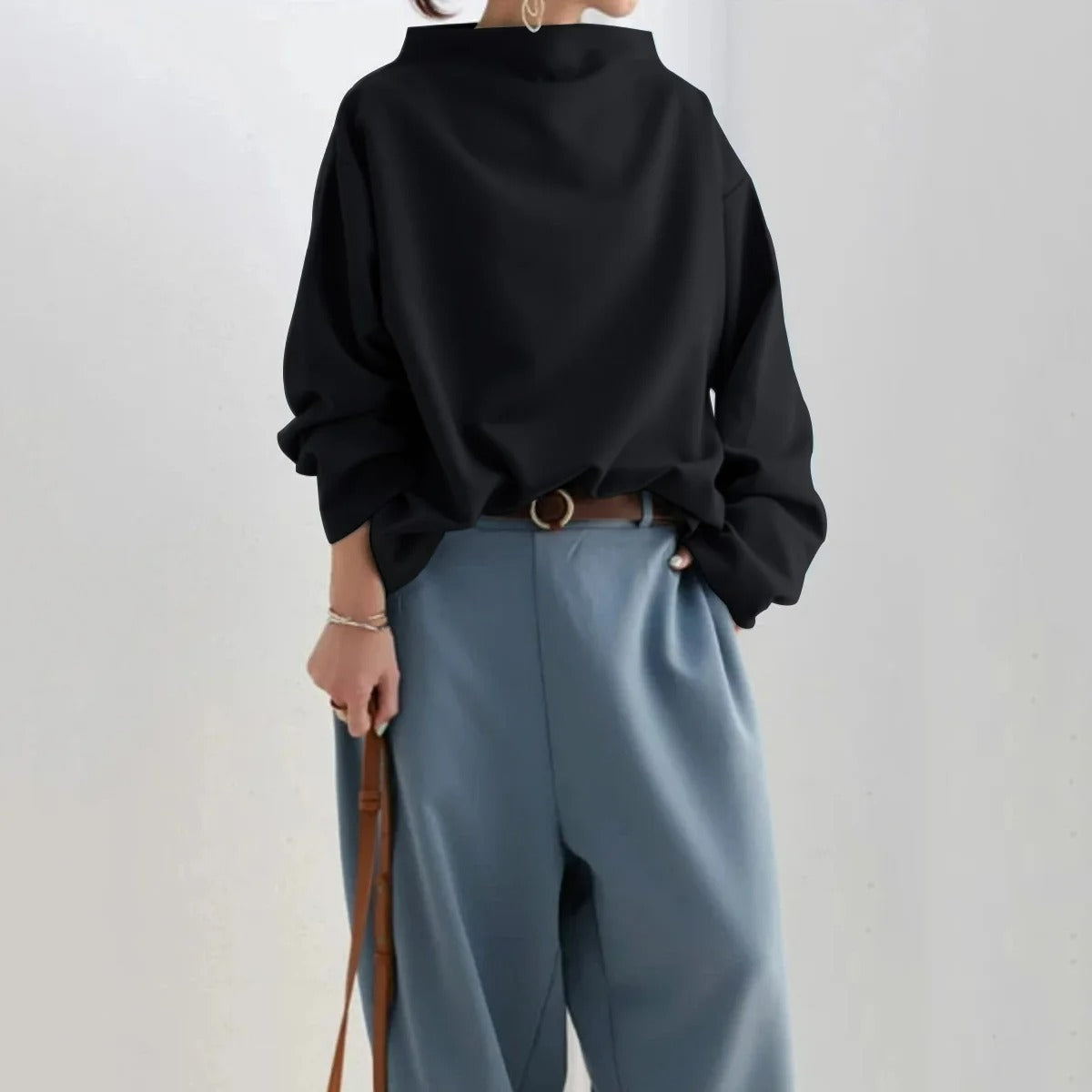 Stylowy Sweter Z Golfem | Czarny Na Co Dzień