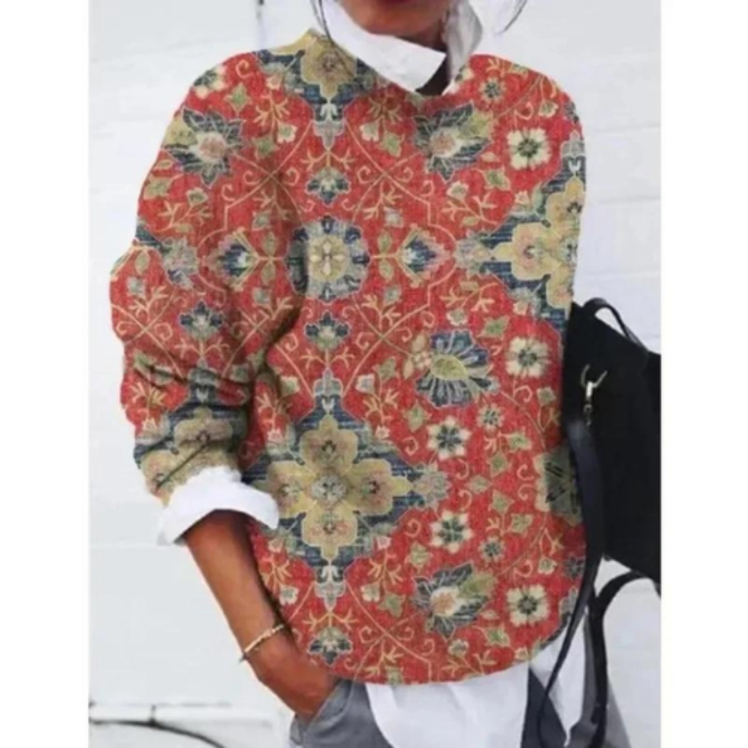 Kwiatowy Sweter Z Ciepłym Wykończeniem | Casualowy Styl
