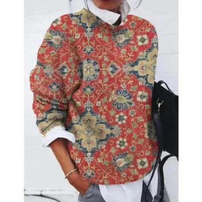 Kwiatowy Sweter Z Ciepłym Wykończeniem | Casualowy Styl