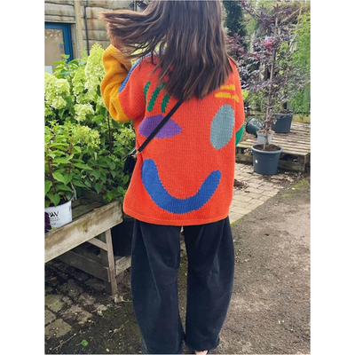 Bluza z Długim Rękawem w Stylu Colorblock – Okrągły Dekolt w Kratę