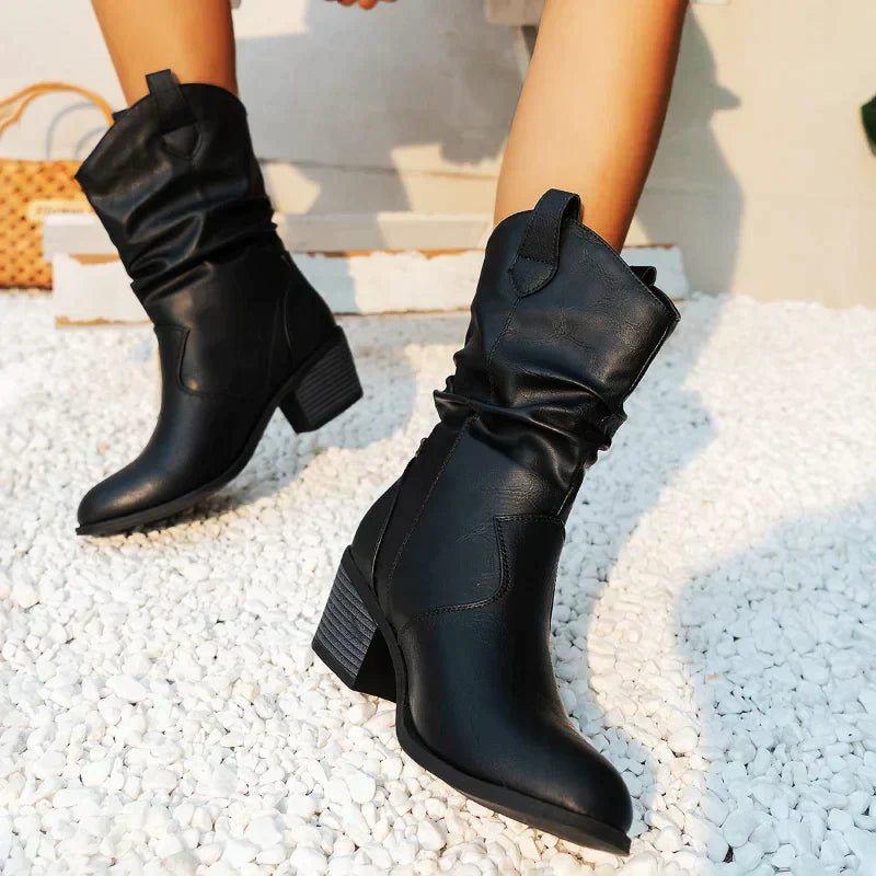 Stylowe Botki Western | Szpiczasty Nosek Antypoślizgowy Obcas