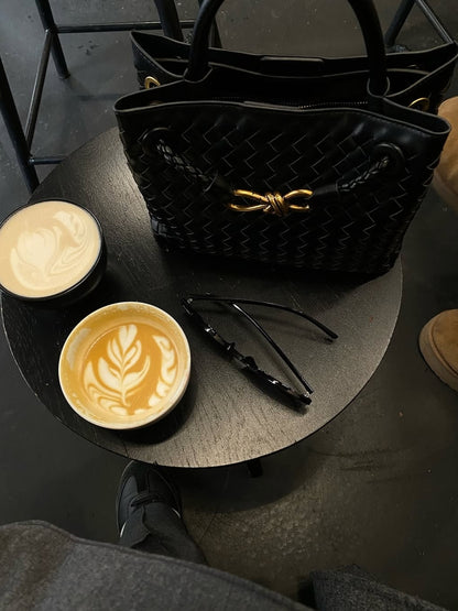 Stylowa Torebka Pleciona | Shopper Z Uchem Górnym