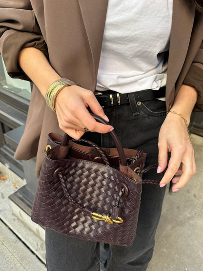 Stylowa Torebka Pleciona | Shopper Z Uchem Górnym