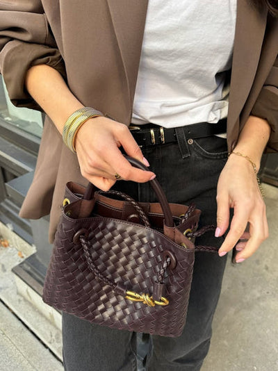 Stylowa Torebka Pleciona | Shopper Z Uchem Górnym