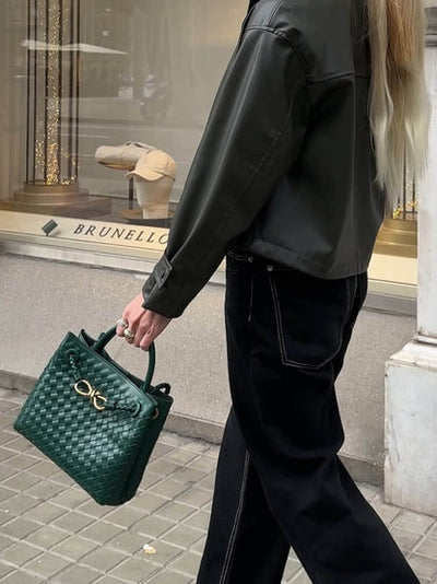 Stylowa Torebka Pleciona | Shopper Z Uchem Górnym