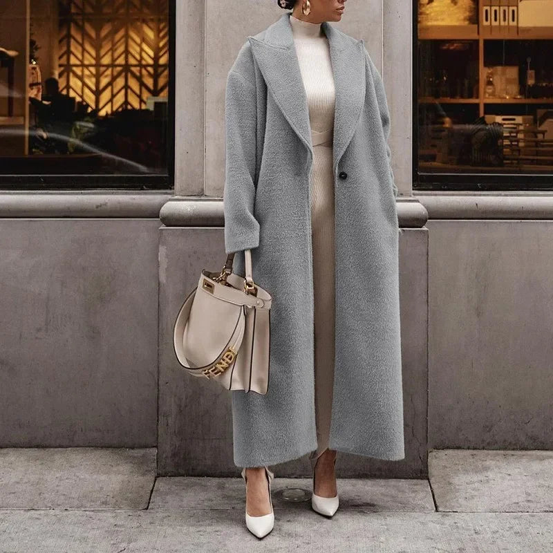 Długi Płaszcz | Elegancki Z Kołnierzem I Guzikami
