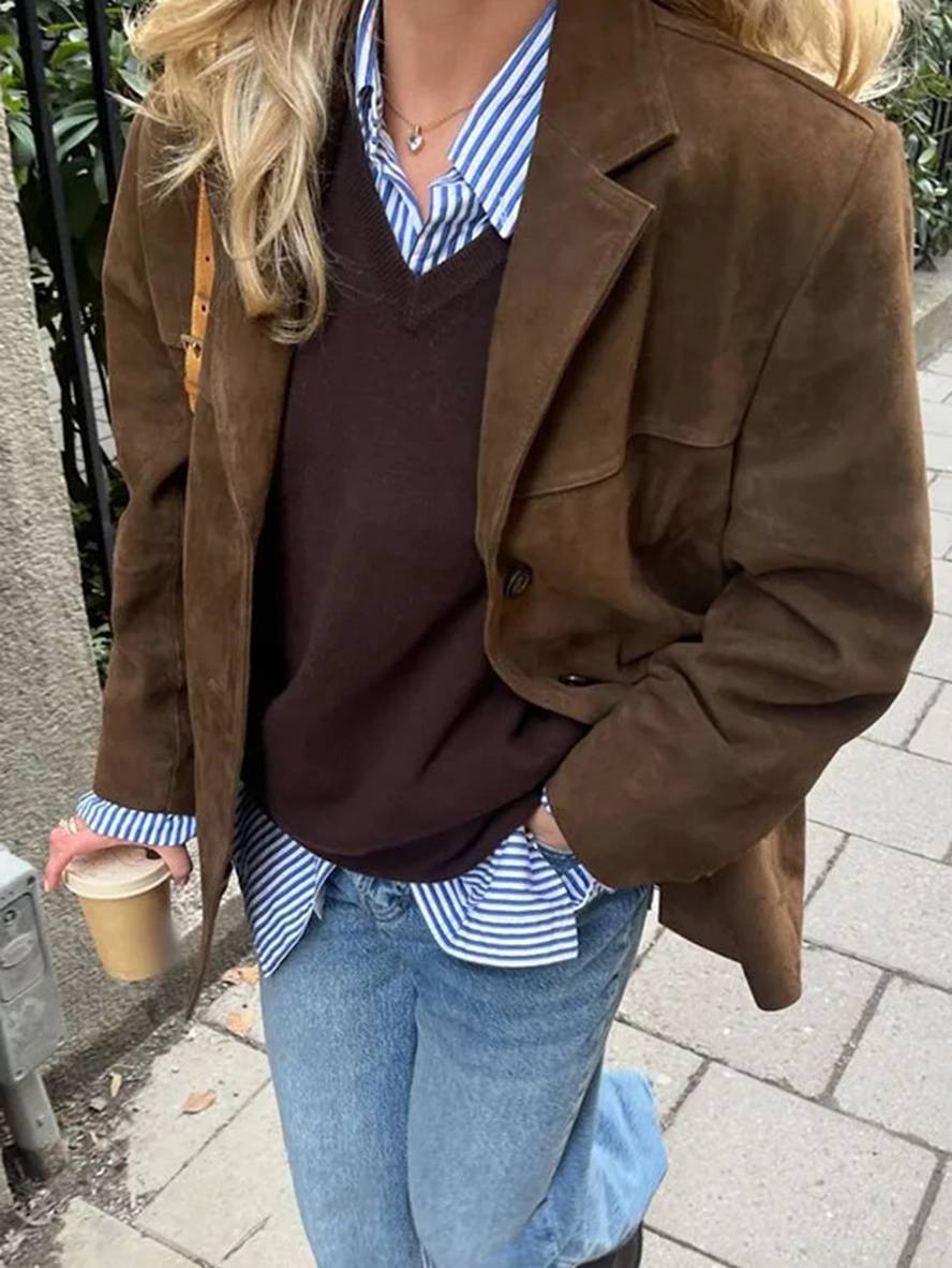 Casualowy Kardigan w Stylu Vintage Z Kieszeniami