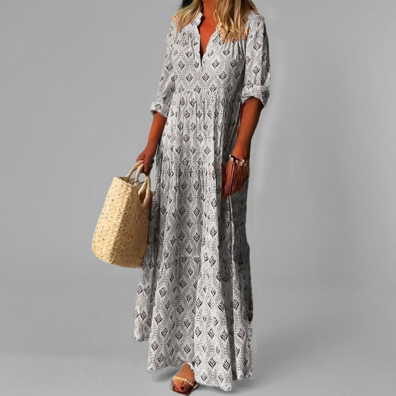 Zwiewna Damska Sukienka Maxi | Dekolt W Serek I Warstwowy Styl