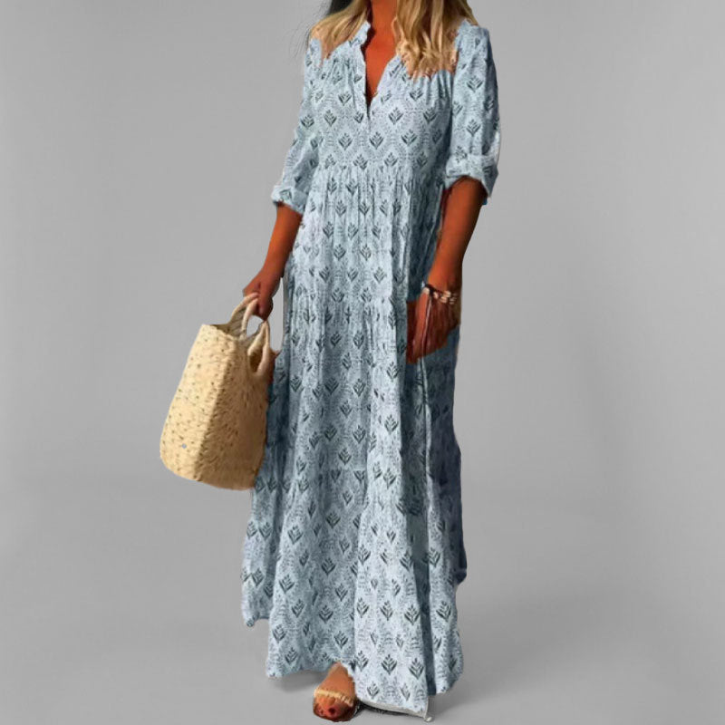 Zwiewna Damska Sukienka Maxi | Dekolt W Serek I Warstwowy Styl