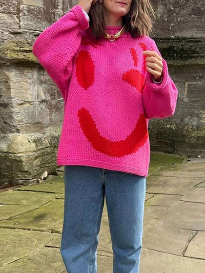 Bluza z Długim Rękawem w Stylu Colorblock – Okrągły Dekolt w Kratę