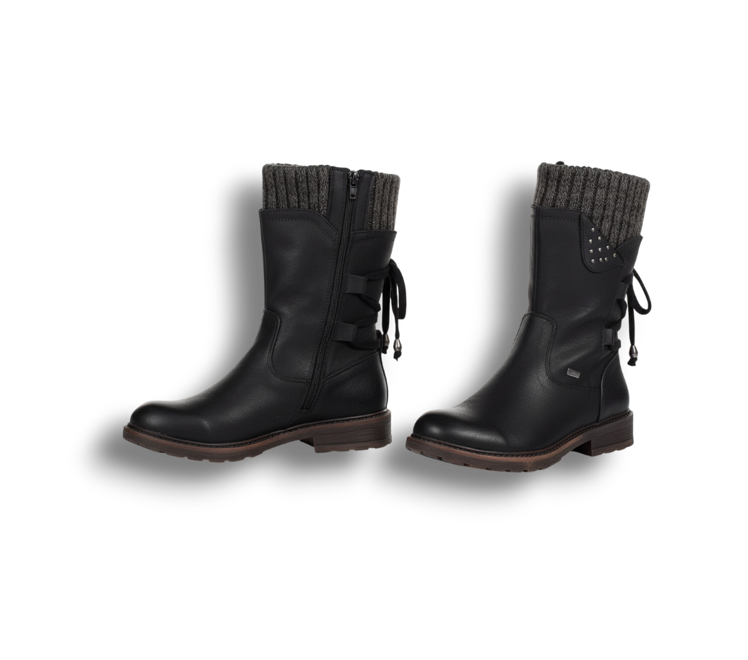 Przytulne Czarne Sznurowane Buty Zimowe – Stylowe Obuwie Na Zimę