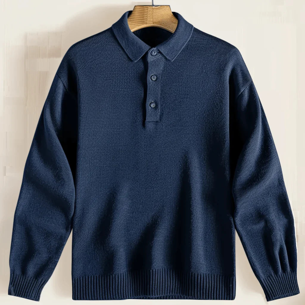 Sweter Polo z Długim Rękawem – Zimowy Sweter Dzianinowy