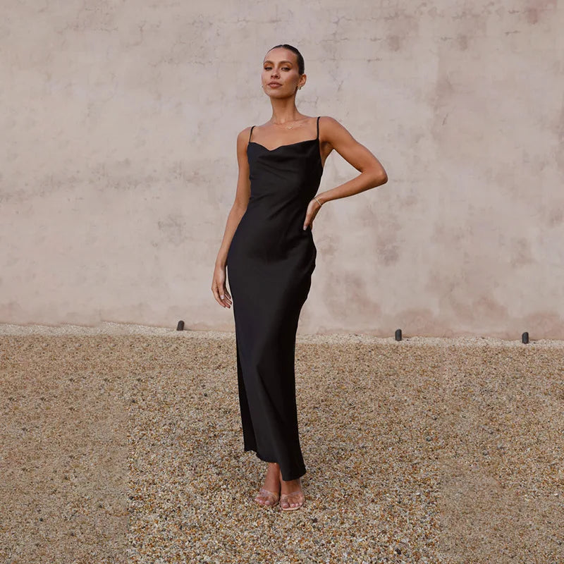 Damska Glamour Satynowa Sukienka Maxi | Edycja Leonie